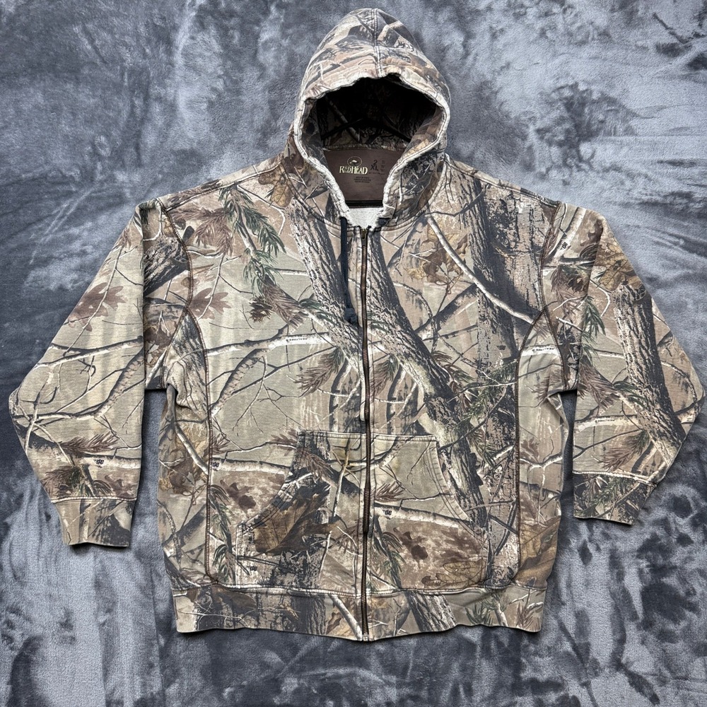 RedHead Zip Hoodie Mens XL Brown Realtree Camo Sherpa Lined Hunting Jacket
